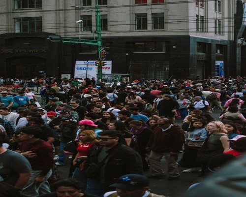 Person navigating a busy urban environment in Mexico City